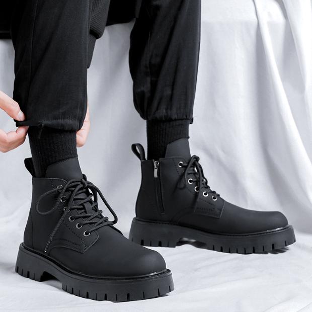 Giày Boot Nam - Combats Boot Da Mờ Mũi Tròn Khóa Kéo Đế Dày Mẫu Mới 470