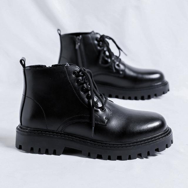 Giày Boot Nam Cổ Cao Da Đen Đế Răng Cưa – Phong Cách Cá Tính, Chất Lừ & Hiện Đại GN498