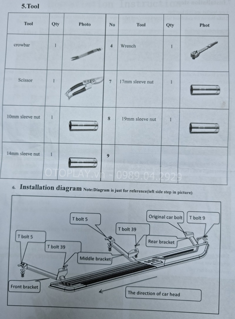 Tài liệu hướng dẫn dụng cụ lắp Bậc chân Audi Q8 2021