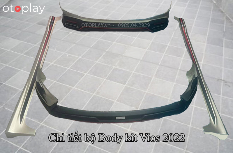 Bodykit Vios 2022 mẫu Drive68 bao gồm có 4 chi tiết: Ốp cản trước, ốp cản sau và ốp 2 bên pavole. 