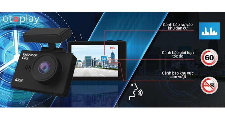 Camera hành trình Vietmap C65 hỗ trợ cảnh báo tốc độ bằng giọng nói