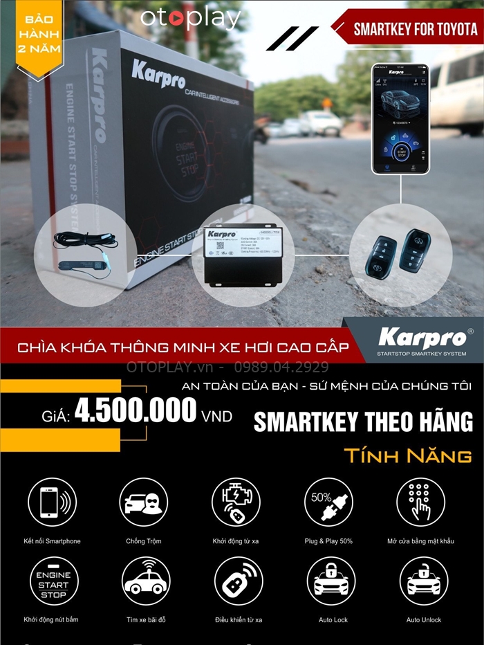 Tính năng của chìa khó thông minh smart key Karpro dành cho xe Toyota 