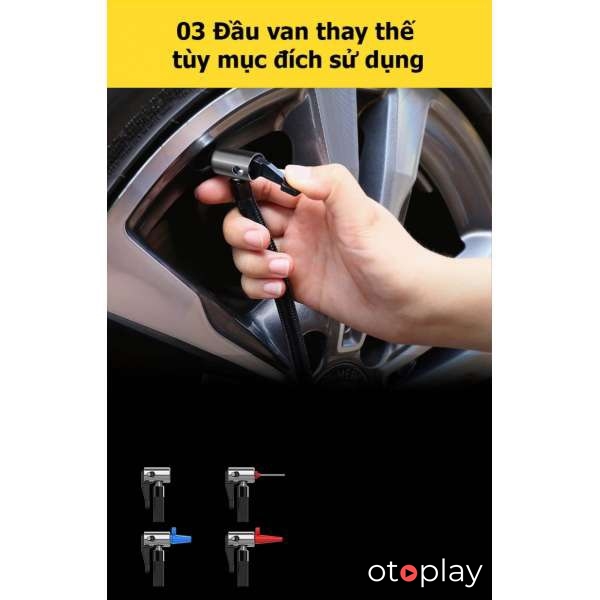 Có 3 đầu van bơm để bơm xe, bơm xe đạp, bơm bóng...