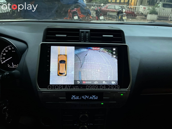 Màn hình android Bravigo cho xe Land Prado tích hợp camera 360 mô tả góc bên phải