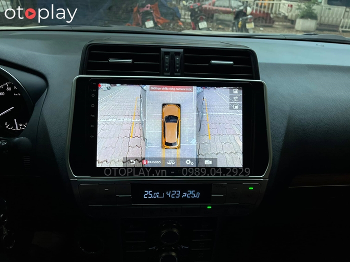 Màn hình android Bravigo cho xe Land Prado tích hợp camera 360  mô tả góc chính giữa