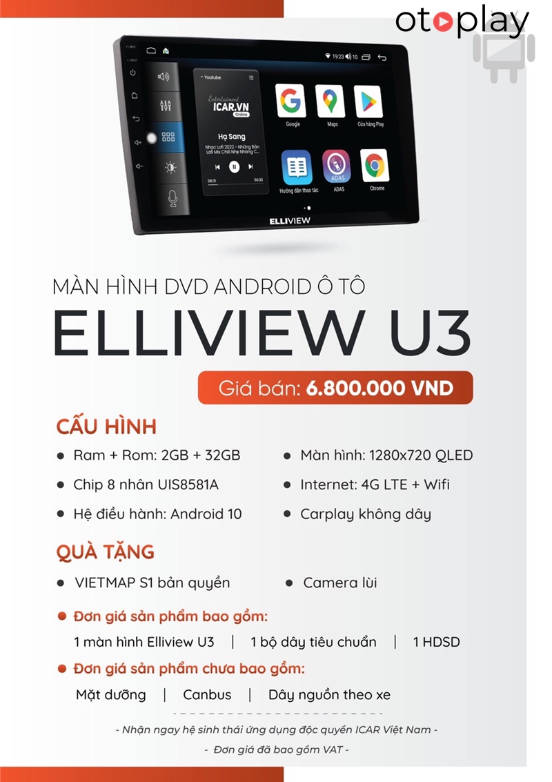 Quà tặng S1 bản quyền, cam lùi khi mua Màn hình Elliview U3