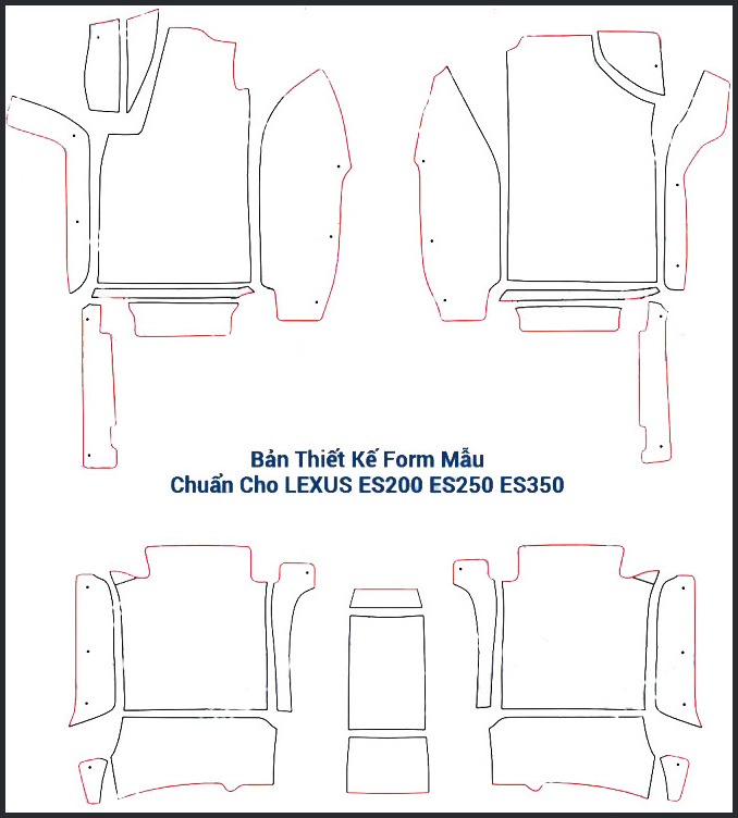 Bản thiết kế form mẫu chuẩn thảm 6D cho Lexus ES200 ES250 ES350