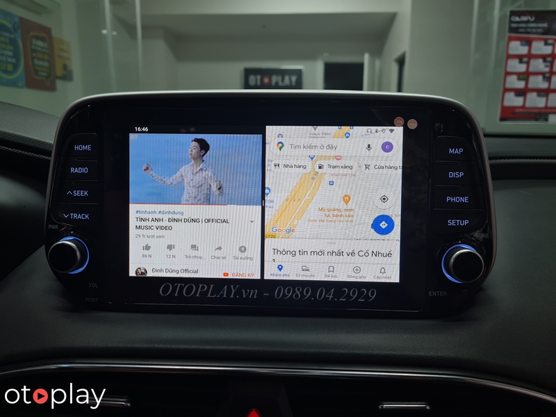 Santafe 2021 xem youtube qua Box Carplay và chia đôi màn hình