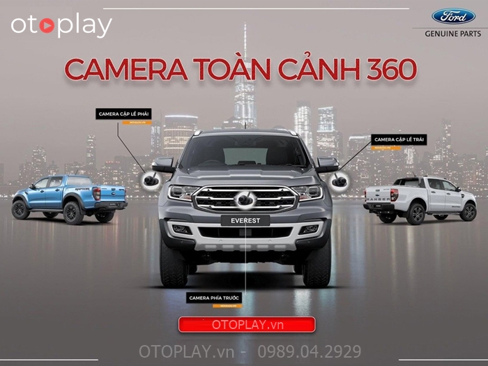 Camera toàn cảnh 360 dành cho xe Ford Ranger Wildtrak gồm 3 mắt camera giữ nguyên camera lùi và màn hình theo xe
