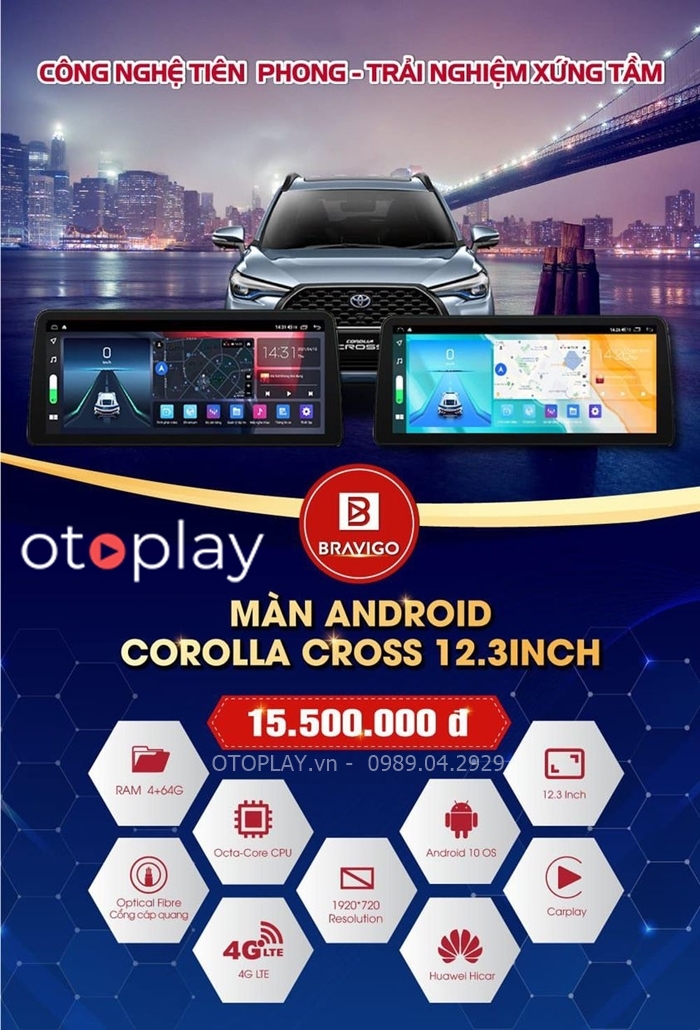 Màn hình android liền khối Bravigo dành riêng cho xe Toyota Cross