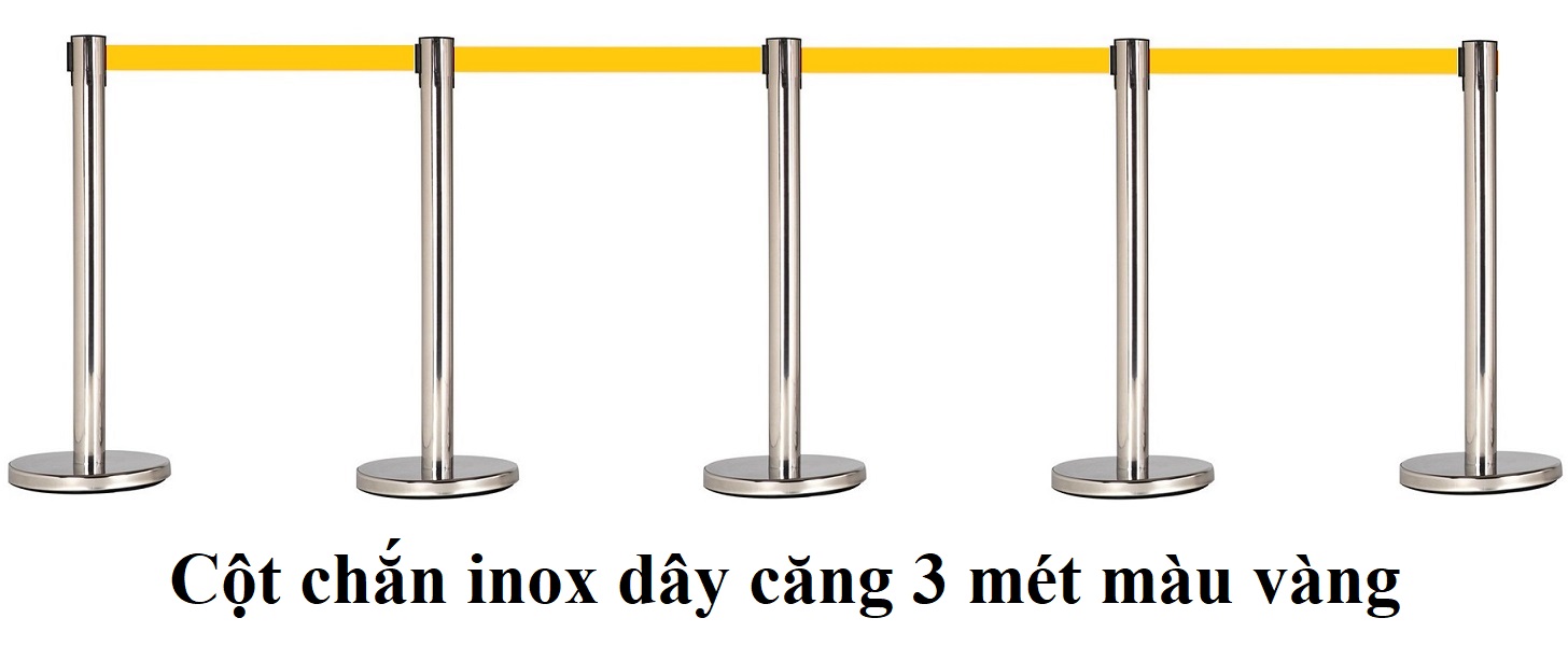 Cột chắn inox dây căng 3 mét màu vàng