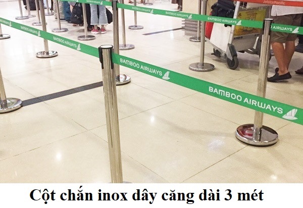 Cột chắn inox dây kéo căng 3 mét màu xanh lá cây