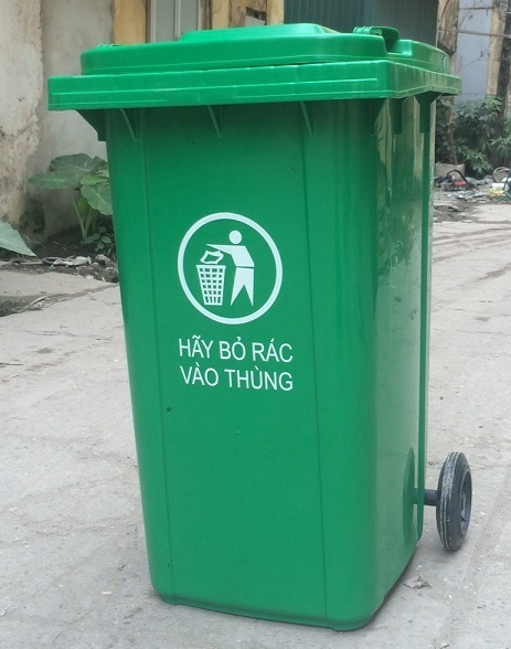 Thùng rác công cộng 240 lít có bánh xe màu Xanh lá cây