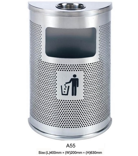 Thùng rác inox công nghiệp hình bán nguyệt A55