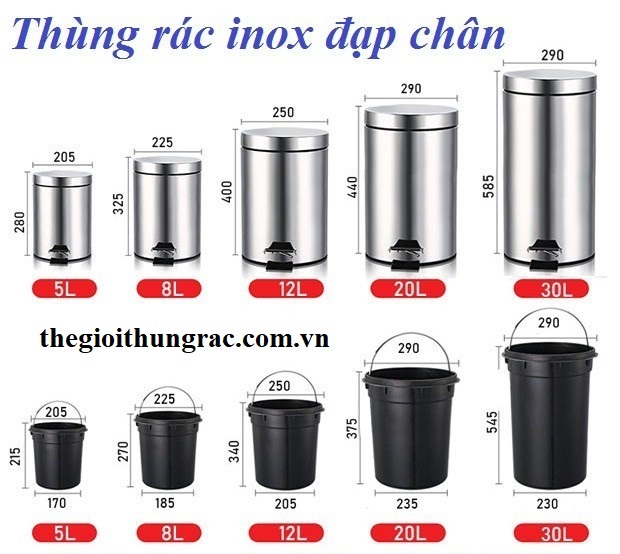 Thùng rác inox đạp chân 5 lít Tròn