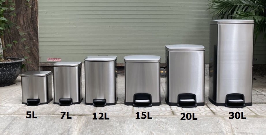 thùng rác inox đạp chân vuông phủ nano cao cấp