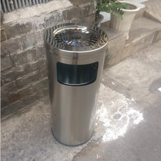 Thùng rác inox ngoài trời có gạt tàn thuốc A35-Y