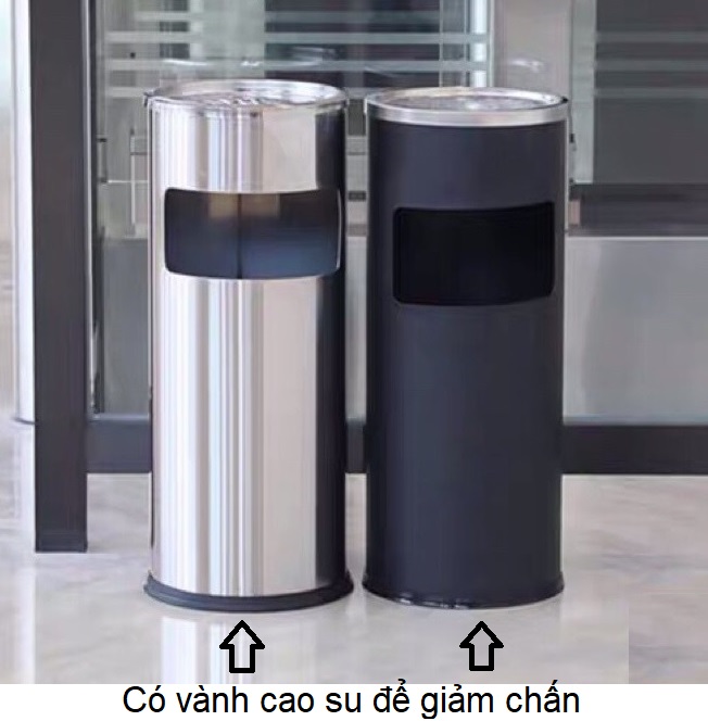 Thùng rác inox tròn có gạt tàn thuốc lá A35-A (Màu Trắng)