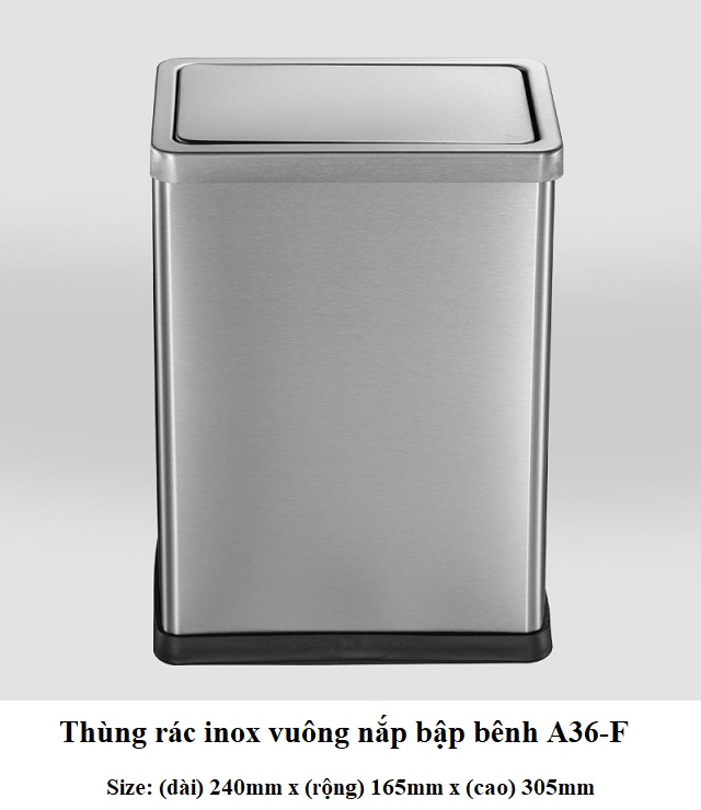 Thùng rác inox vuông nắp lật văn phòng A36-F