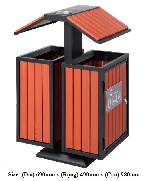 Thùng rác ngoài trời 2 ngăn đôi A68