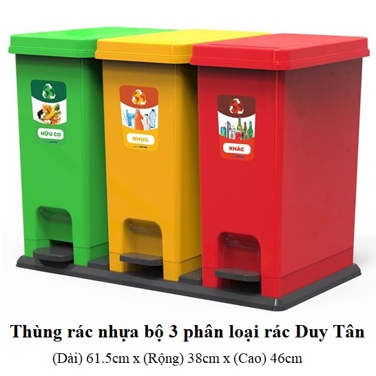 Thùng rác nhựa bộ 3 phân loại rác Duy Tân