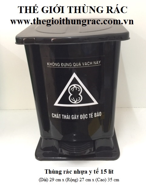 Thùng rác nhựa y tế 15 lít màu đen