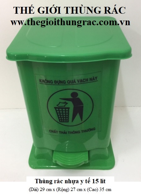 Thùng rác nhựa y tế 15 lít màu xanh lá cây