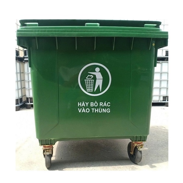 Thùng đựng rác to đại màu xanh lá có bánh xe 1100L