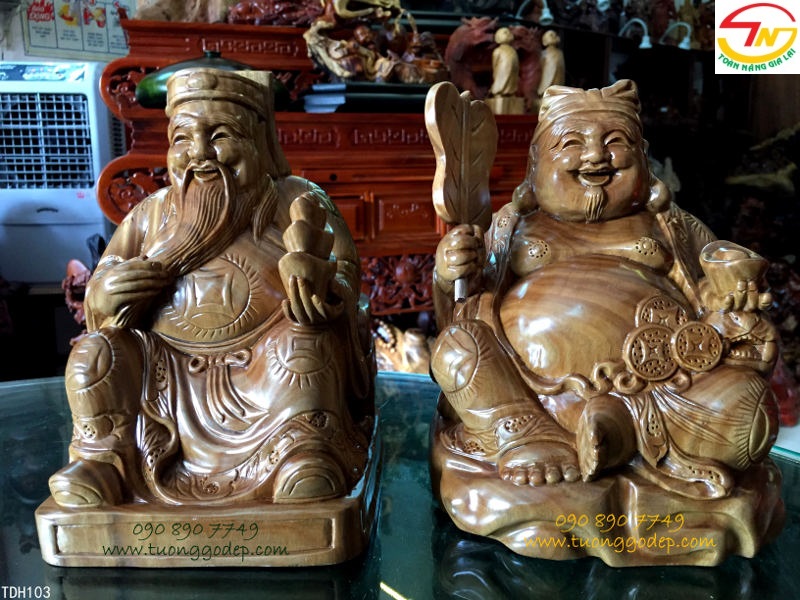 Tượng Thần Tài ông Địa bằng gỗ đổi màu