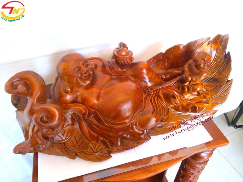 Tượng Gỗ hương Phật Di Lặc ngồi lá đào