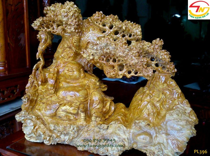 Phật Di Lặc gỗ nu nghiến