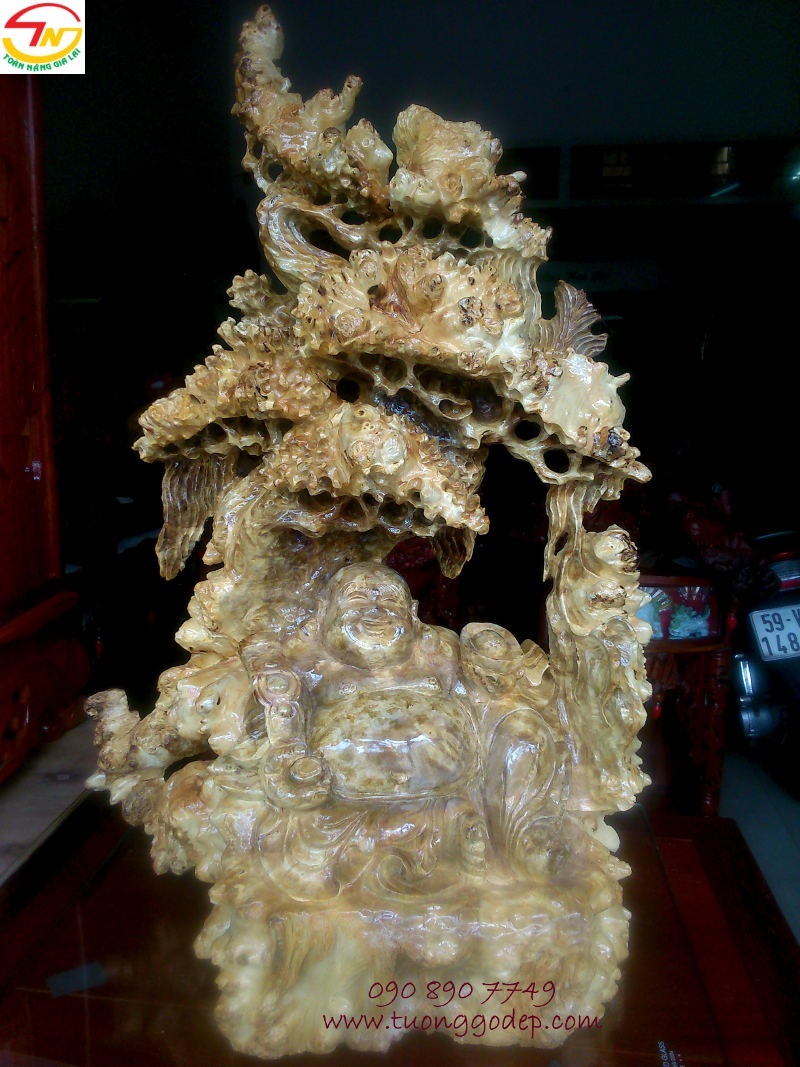 Tượng Phật Di Lặc ngồi gốc tùng gỗ nu nghiến