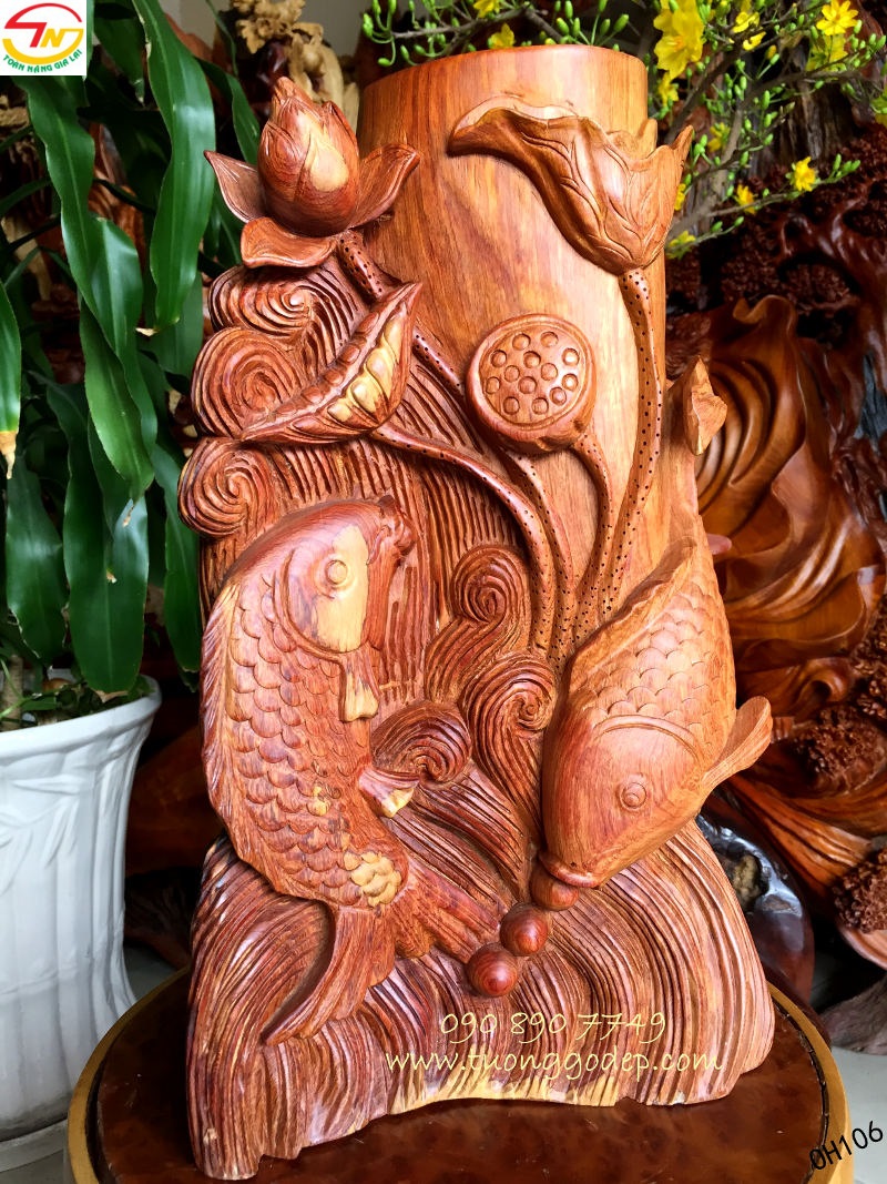 tượng gỗ song ngư