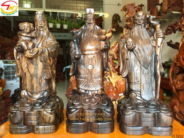 Tượng Phúc Lộc Thọ bằng gỗ mun sọc
