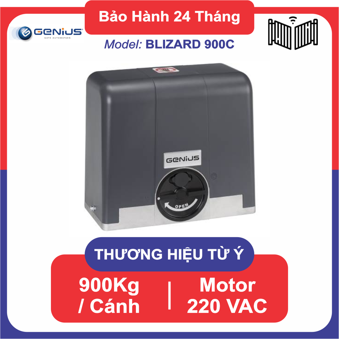 Cổng tự động trượt ngang motor lùa GENIUS BLIZARD 900C