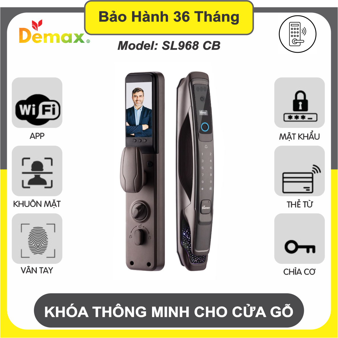 Khóa Thông Minh Cửa Gỗ Demax SL968 CB