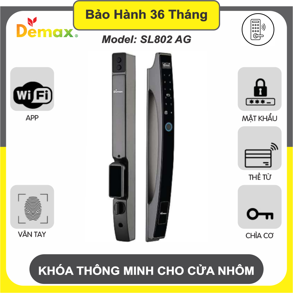 Khóa Thông Minh Cửa Nhôm Demax SL802 AG