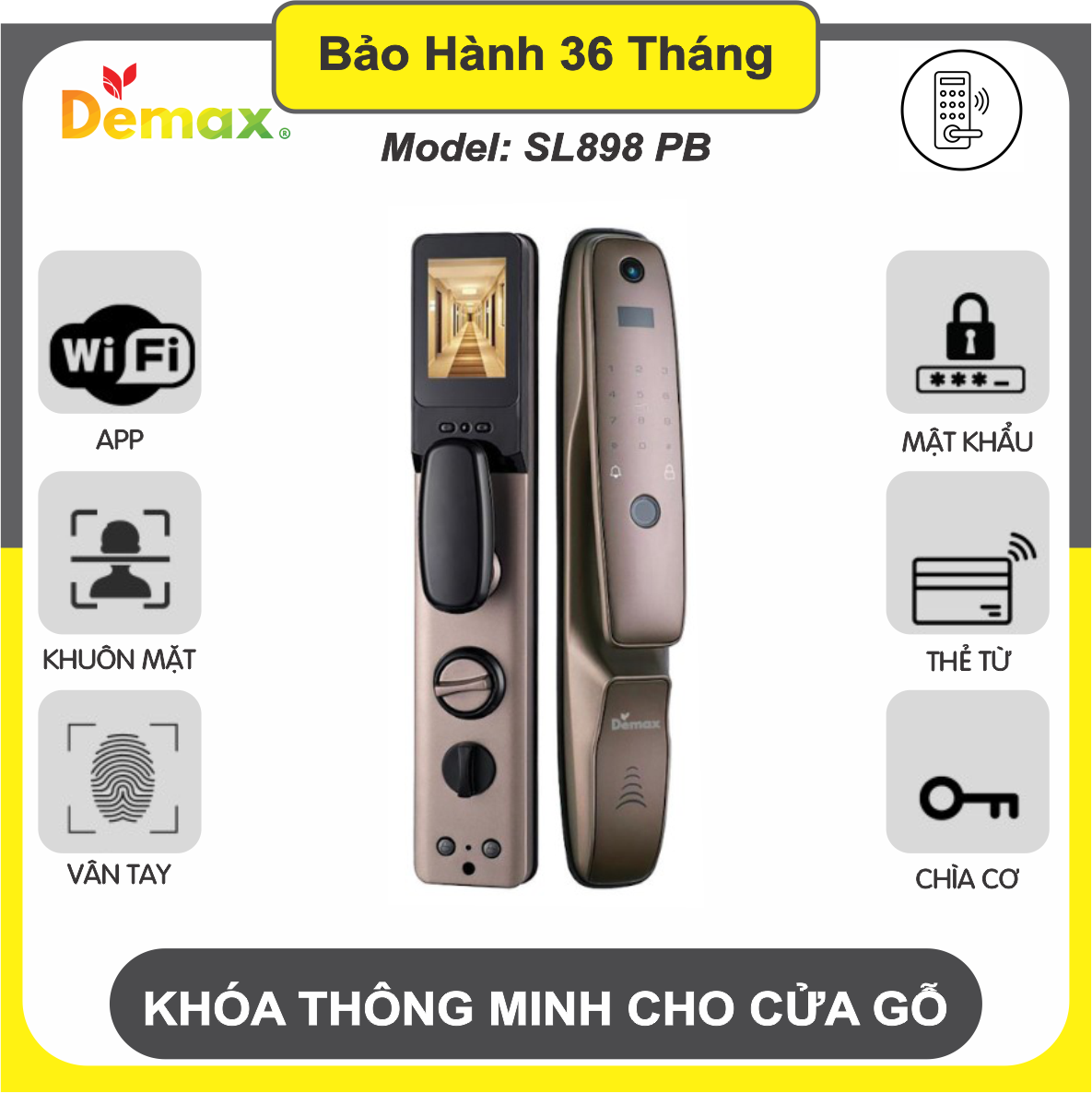 Khóa Thông Minh Cửa Gỗ Demax SL898 PB