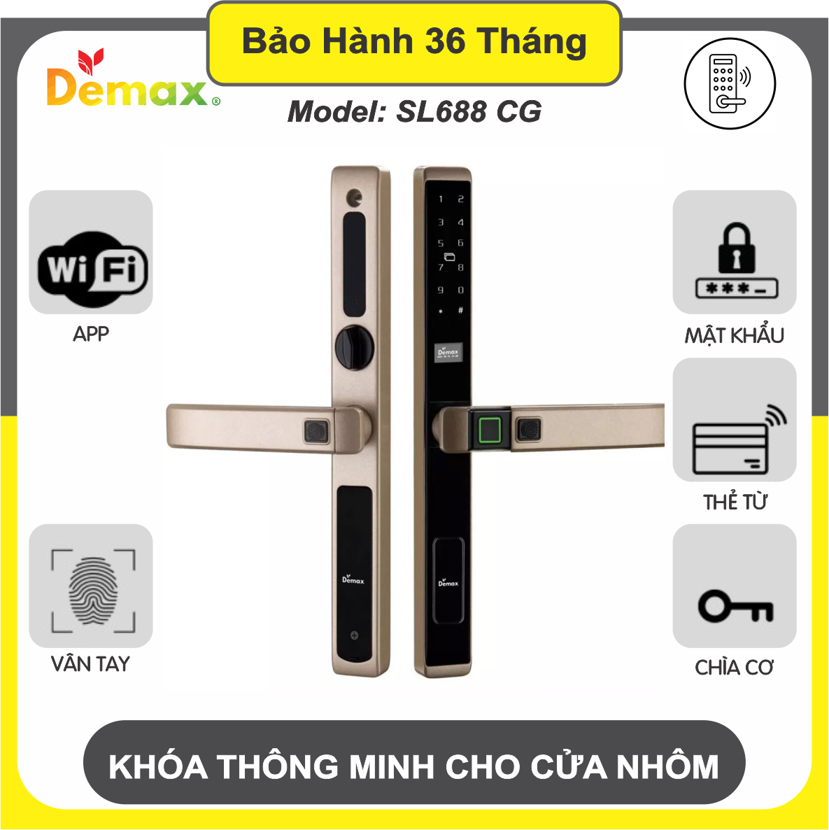 Khóa Thông Minh Cửa Nhôm Demax SL688 CG