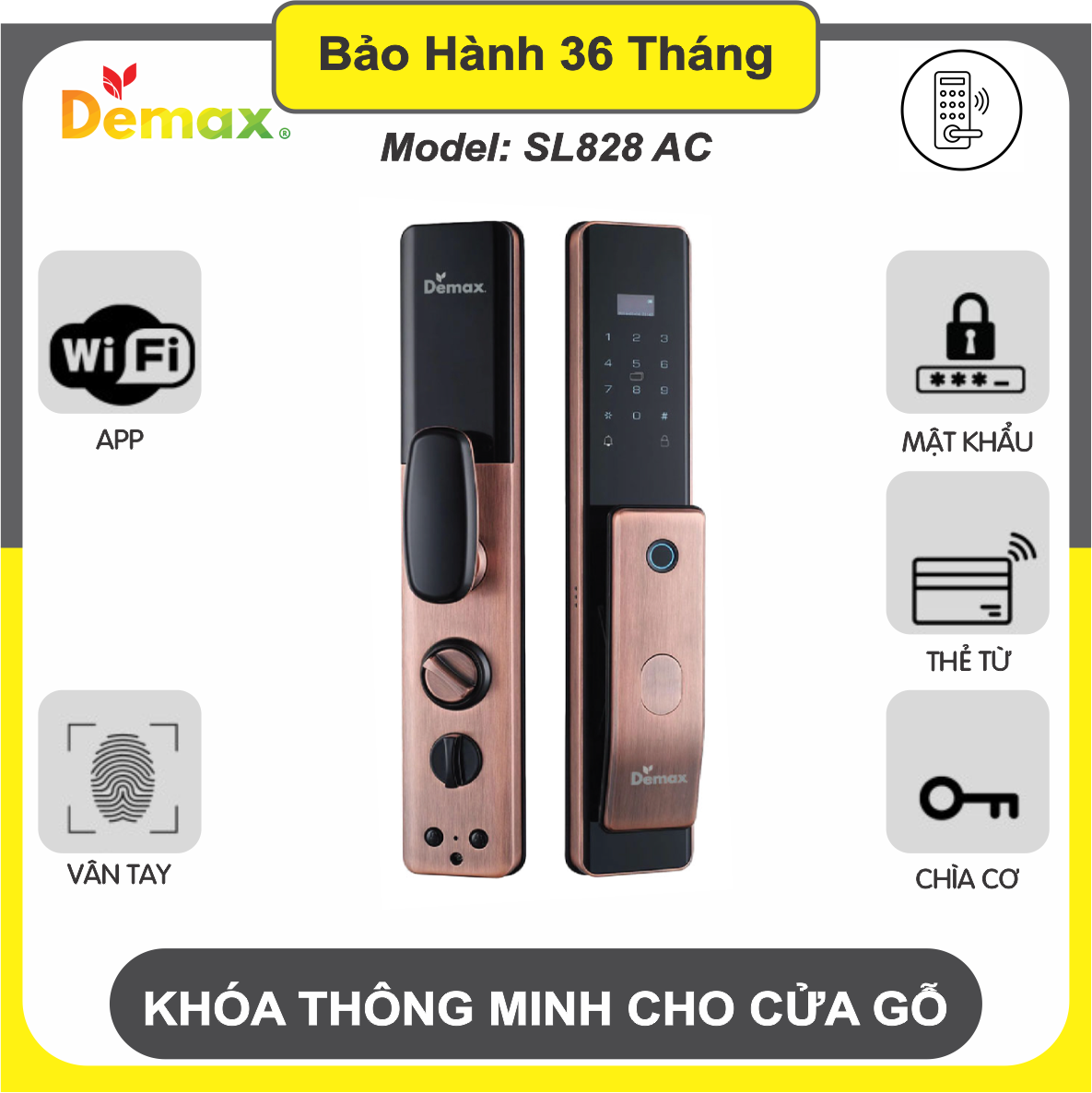 Khóa Thông Minh Cửa Gỗ Demax SL828 AC
