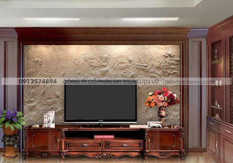 Phù điêu đá nhân tạo trang trí vách tivi Phù điêu đá nhân tạo trang trí vách tivi
