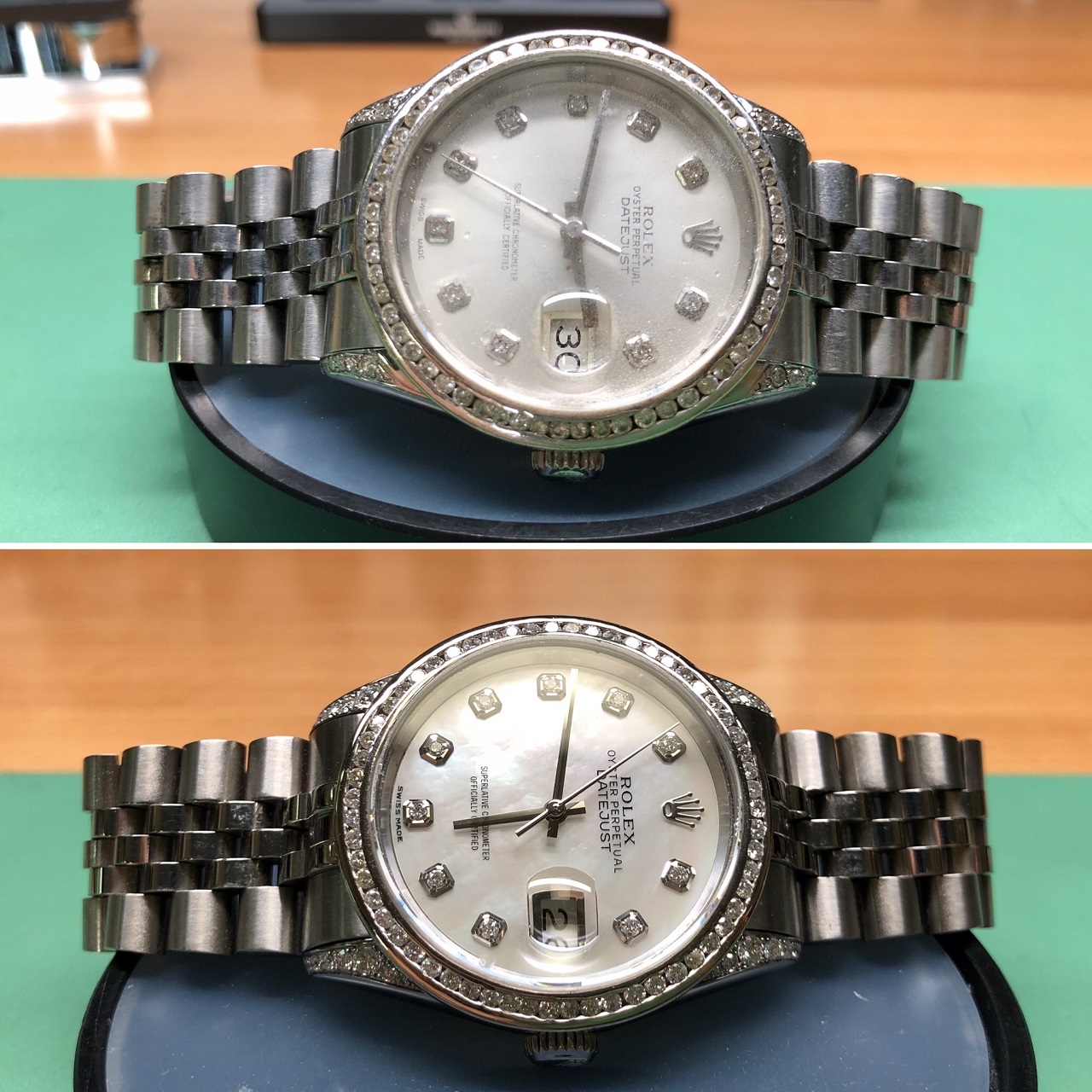 Full bảo dưỡng độ kim cương mặt xà cừ đánh bóng Rolex 16234 máy 3135 chính hãng