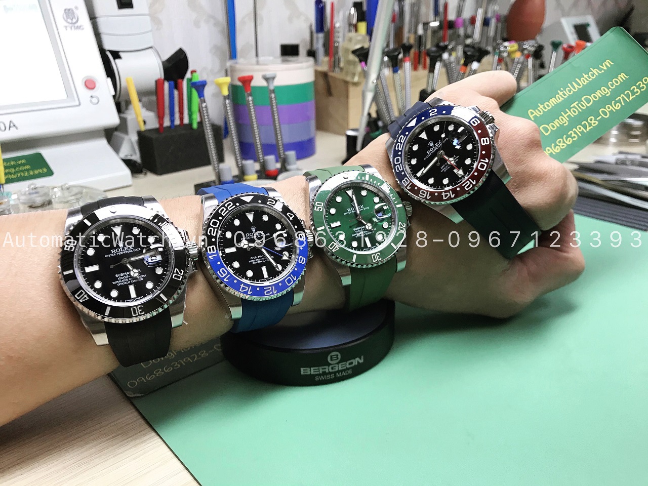 Tổng hợp các đồng hồ ROLEX BATMAN , PEPSI , HULK  lên dây cao su rubber b