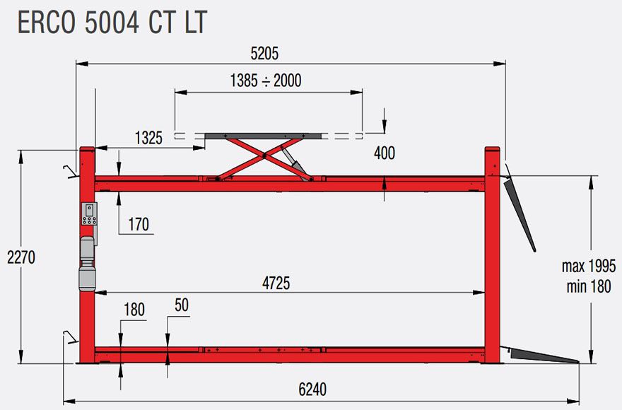 Cầu nâng 4  kiểm tra góc lái ERCO 5004CT LT, cau nang bon tru cho kiem tr goc lai  ERCO 5004CT LT
