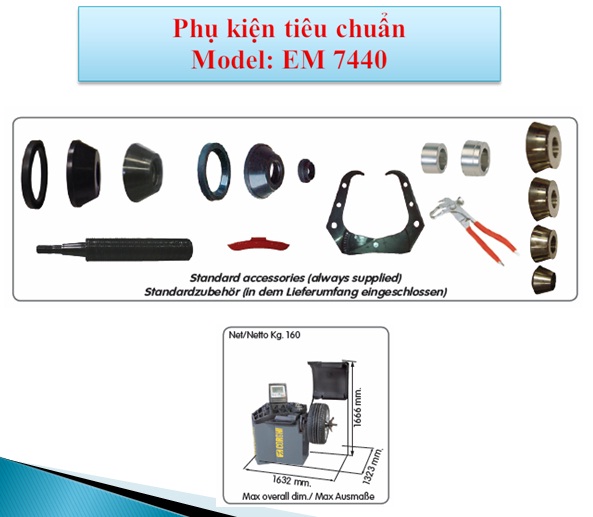 các phụ kiện tiêu chuẩn của thiết bị cân bằng động bánh xe ô tô