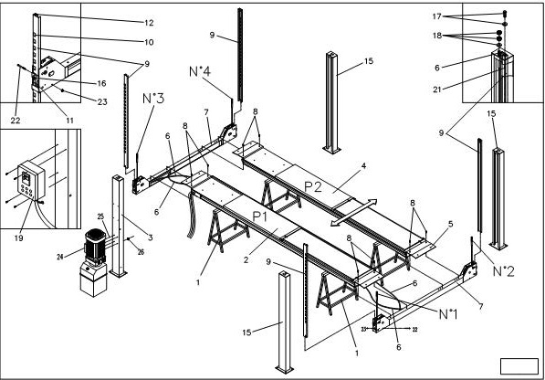 Cầu nâng 4 trụ corghi, cầu nâng chất lượng giá tốt