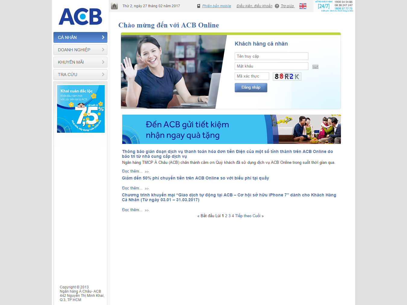 Bước 6 : Đăng nhập vào ngân hàng ACB online - homextra