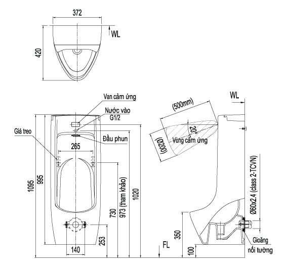 homextra.vn - Bồn tiểu nam cảm ứng Inax AWU-500V 