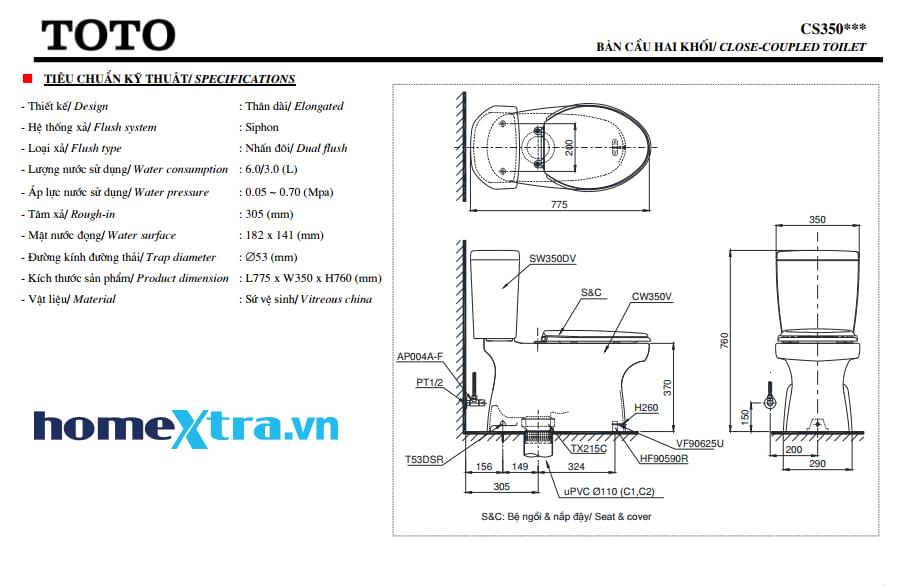 CS350DT2- bon cau toto homextra