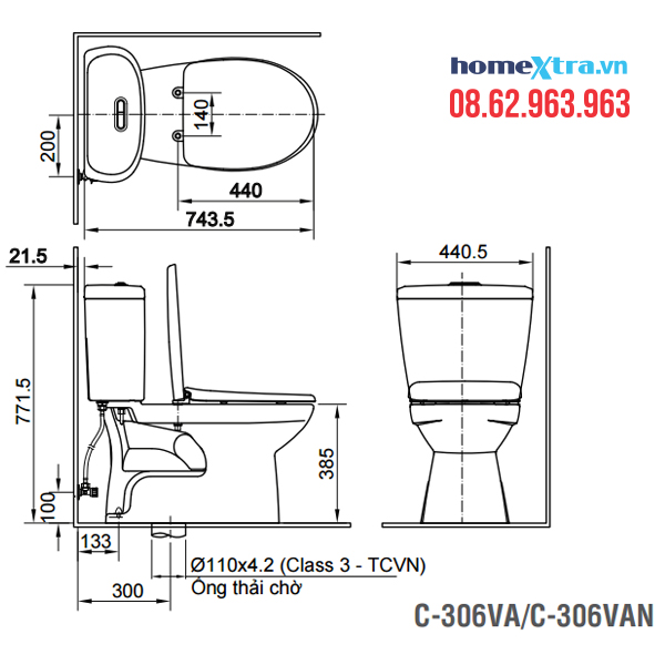 homextra-Bồn cầu 2 khối Inax C-306VA